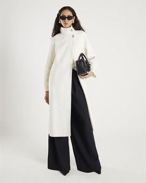 River Island Coat Handmade Wool Blend Funnel Neck - White