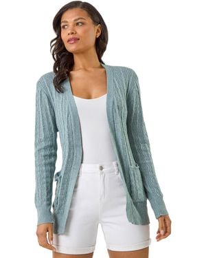 Roman Textured Longline Knit Cardigan - Blue