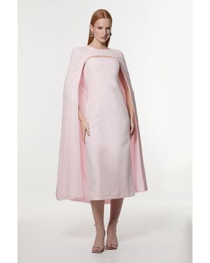 Karen Millen Premium Tailored Linen Drama Cape Midi Dress - Pink