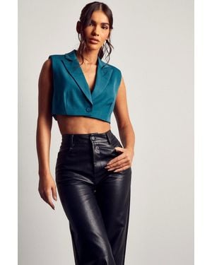 MissPap Sleeveless Cropped Blazer - Blue