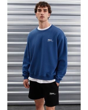 Grimelange Oversized Logo Crew Neck Sweatshirt - Blue