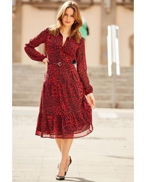Sosandar Leopard Print Tiered Midi Shirt Dress