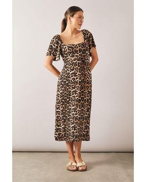 Wallis Leopard Split Sleeve Viscose Jersey Midi Dress - Natural