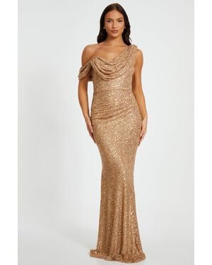 Quiz Sequin Drop Shoulder Maxi Dress - Metallic