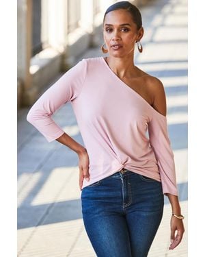 Sosandar Pale One Shoulder Twist Front Jersey Top - Pink