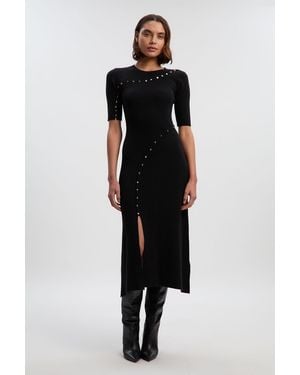 Karen Millen Petite Viscose Blend Cut Out Trim Detail Knit Midi Dress - Black