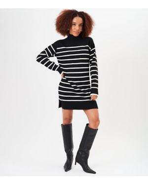 Gini London High Neck Stripe Oversized Tunic Dress - Black