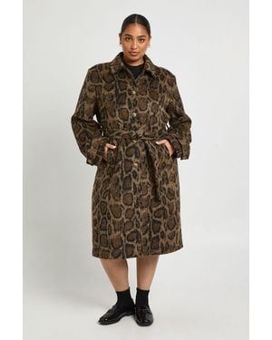 Boohoo Plus Print Wool Look Coat - Brown
