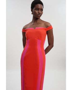 Karen Millen Compact Stretch Colour Block Tailored Bardot Midi Dress