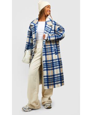 Boohoo Oversized Flannel Wool Look Coat - Blue