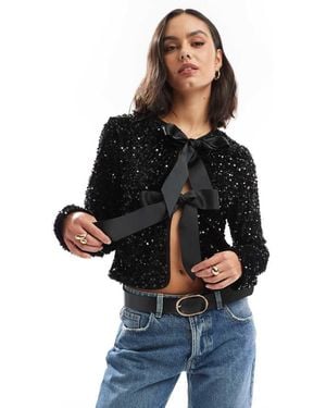 ONLY Sequin Velvet Tie Front Top - Black