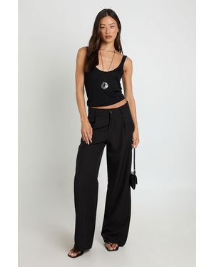 Boohoo Tall Tailored Wide Leg Trouser - Black