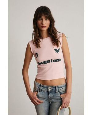 Grimelange Crop Slim Fit Printed T-Shirt - Pink