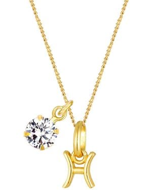 The Jewellery Stockroom Plated Zodiac Sign And Cz Charm Necklace - Metallic