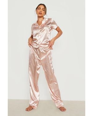 Boohoo Tonal Candy Stripe Satin Pyjama Trouser Set - Metallic