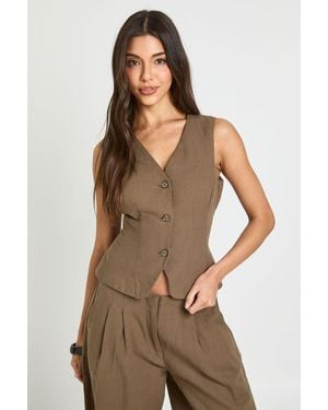 Boohoo Linen Look Waistcoat - Brown