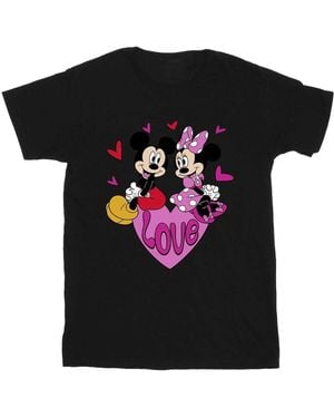 Disney Love Mickey & Minnie Mouse Hearts Cotton T-Shirt - Black