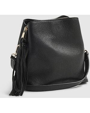 River Island Crossbody Bucket Bag Leather Tassel - Black