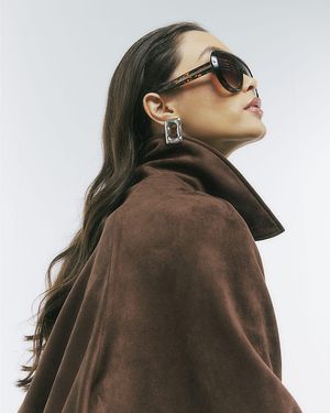 River Island Bomber Jacket Faux Suede Collared - Brown
