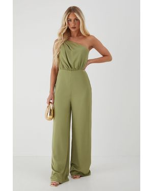 MissPap Knot Detail Asymmetric Neck Wide Leg Jumpsuit - Green