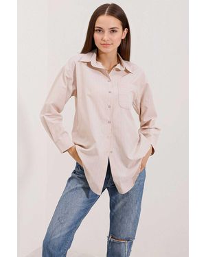 Bigdart Oversized Striped Poplin Shirt With Pocket - Natural