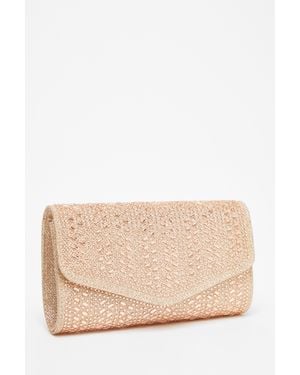 Quiz Diamante Clutch Bag - Natural