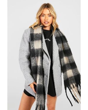 Boohoo Chunky Check Tassel Scarf - Black