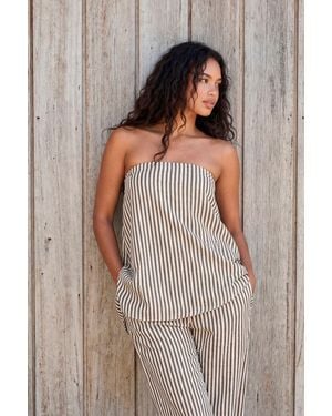 Boohoo Bandeau Stripe Asymmetric Hem Top - Brown