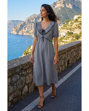 D.u.s.k Gingham Frill Tie Midi Dress - Black