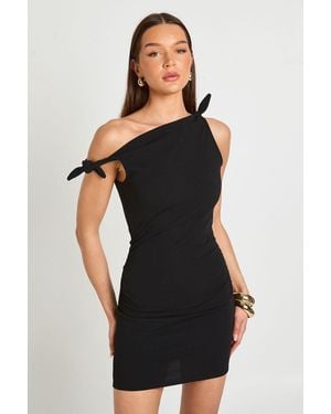 Boohoo Jersey Crepe Knot Shoulder Mini Dress - Black