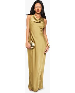 Boohoo Drape Back Satin Maxi Dress - Yellow