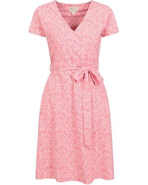 Mountain Warehouse 'Santorini' Jersey Wrap Dress With Pockets Summer Comfy Outfit Cotton - Pink