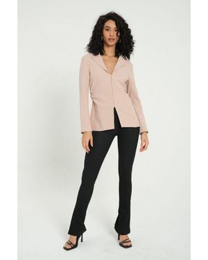 Hiccup Collar Ruched Blazer With A Front Slit - Black