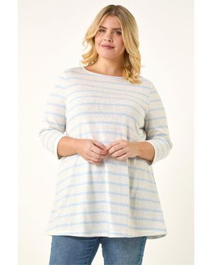 Roman Curve Stripe Print Tunic Top - White