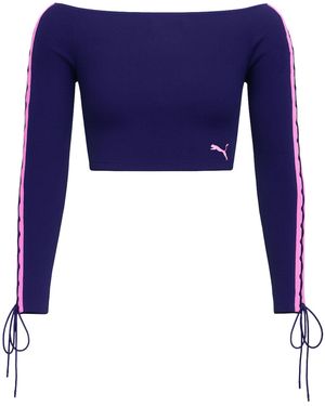 PUMA X Rihanna Fenty Laced Sleeve Crop Top Cotton - Purple