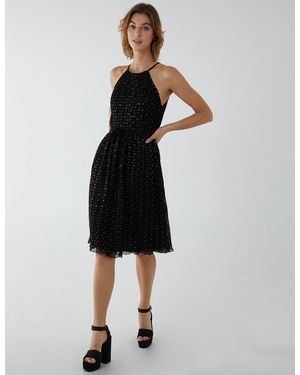 Blue Vanilla Pleated Halter Knee-Length Dress - Black