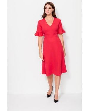 Sosandar Strawberry Lace-Up Back Detail Dress - Red