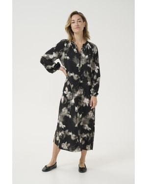 Kaffe Jurk Loose Fit Black/white Flower Print - Zwart