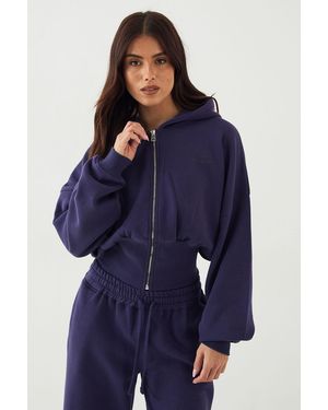 DSGN Studio Sport Boxy Crop Cinched Hem Zip Through Hoodie - Blue