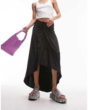 TOPSHOP Textured Slinky Ruched Front Jersey Midi Skirt - Black