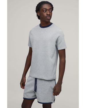 BoohooMAN Slim Boxy Waffle Ringer T-Shirt & Racer Shorts Set - Grey