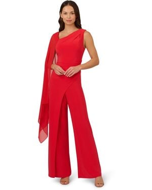 Adrianna Papell Asymmetrical Jersey Jumpsuit - Red