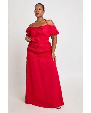 Boohoo Plus Poplin Shirred Maxi Skirt