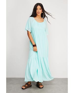 Warehouse Chiffon Tier Smock Midi Dress - Green