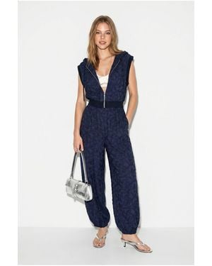 Bianco Lucci Patterned Hooded Vest And Wide-Leg Trousers Set - Blue