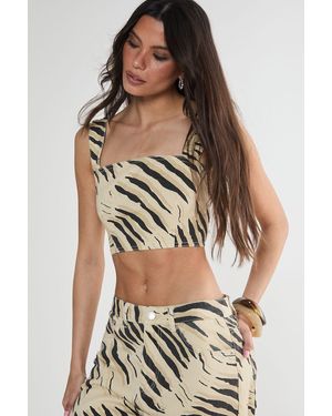 Nasty Gal Tiger Print Strappy Crop Top - Yellow