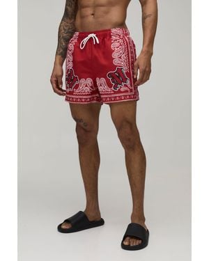 BoohooMAN Bandana Print Short Length Swim - Red