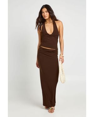 Boohoo Double Layer Slinky Knot Detail Maxi Skirt - Brown