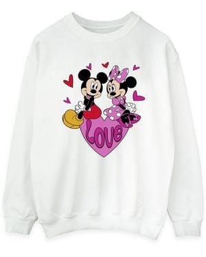Disney Ladies Love Hearts Mickey & Minnie Mouse Sweatshirt - White