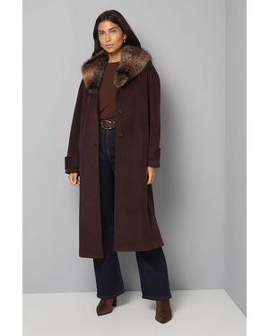 Wallis Faux Fur Collar Tab Cuff Coat - Brown
